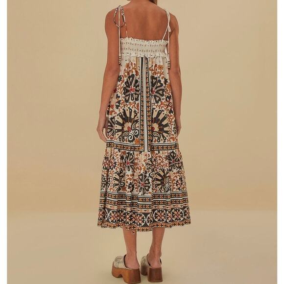 Farm Rio | Flower Fan Tapestry Off-White Midi Dress - Picture 2 of 5